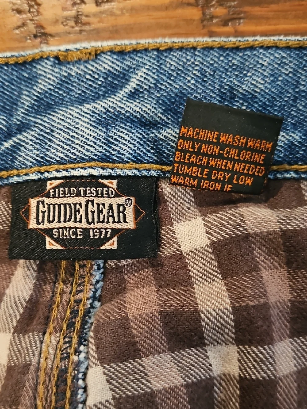 Guide Gear Casual Blue Denim Carpenter Jeans with Cuffed Plaid Lining